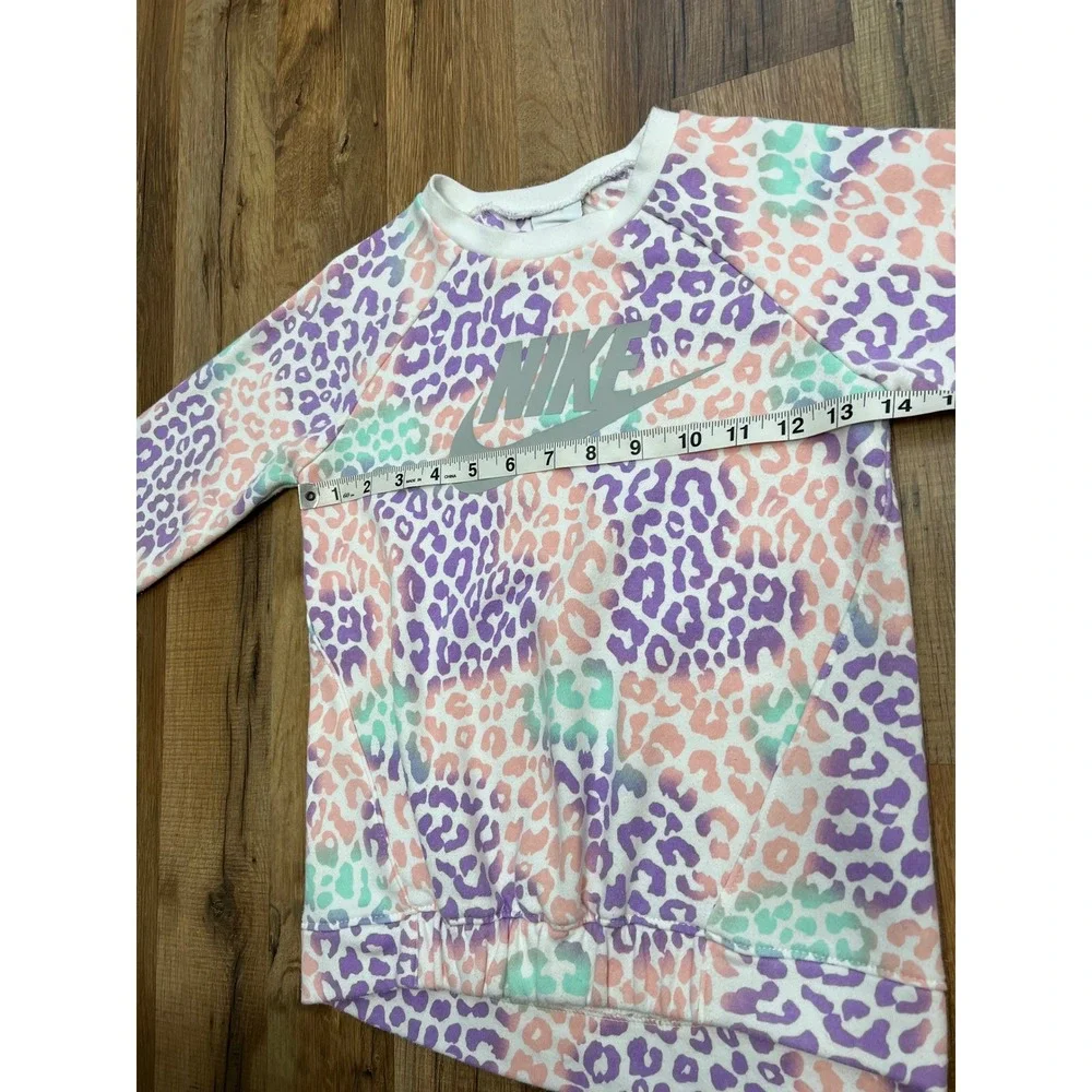 Nike Girls' Pastel Leopard Print Sweatshirt – Size 6 – 60% Cotton, 40% Polyester